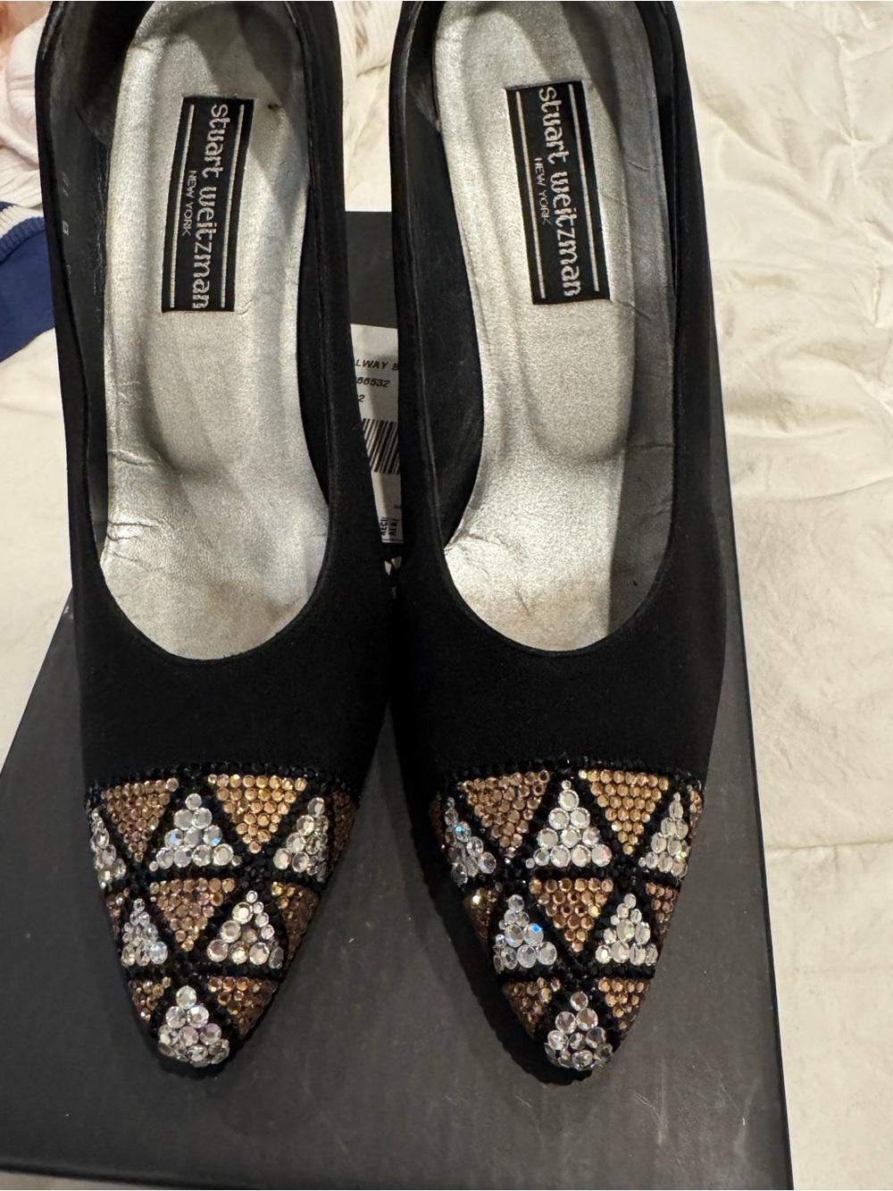 Vintage Stuart Weitzman Black Pointed Toe Embellished Pumps size 10b